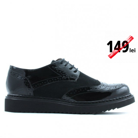 Pantofi casual dama 663-1 lac negru combinat