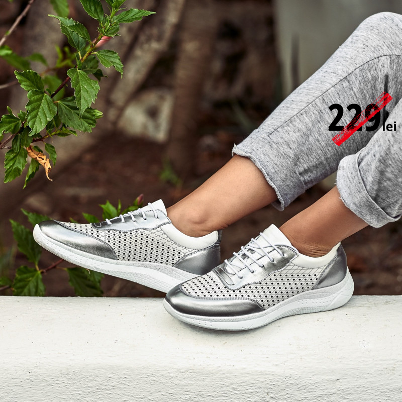 Pantofi sport dama 6024 argintiu+alb lifestyle