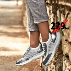 Pantofi sport dama 6024 argintiu+alb
