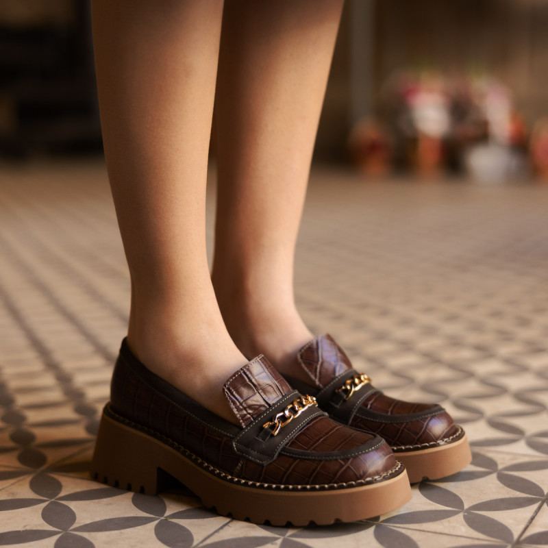 Pantofi casual dama 6041 croco maro combinat lifestyle