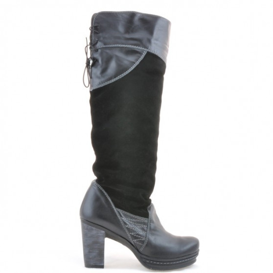 Women knee boots 226-1 black+black antilopa