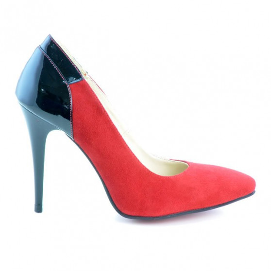 Pantofi eleganti dama 1230 rosu antilopa combinat 